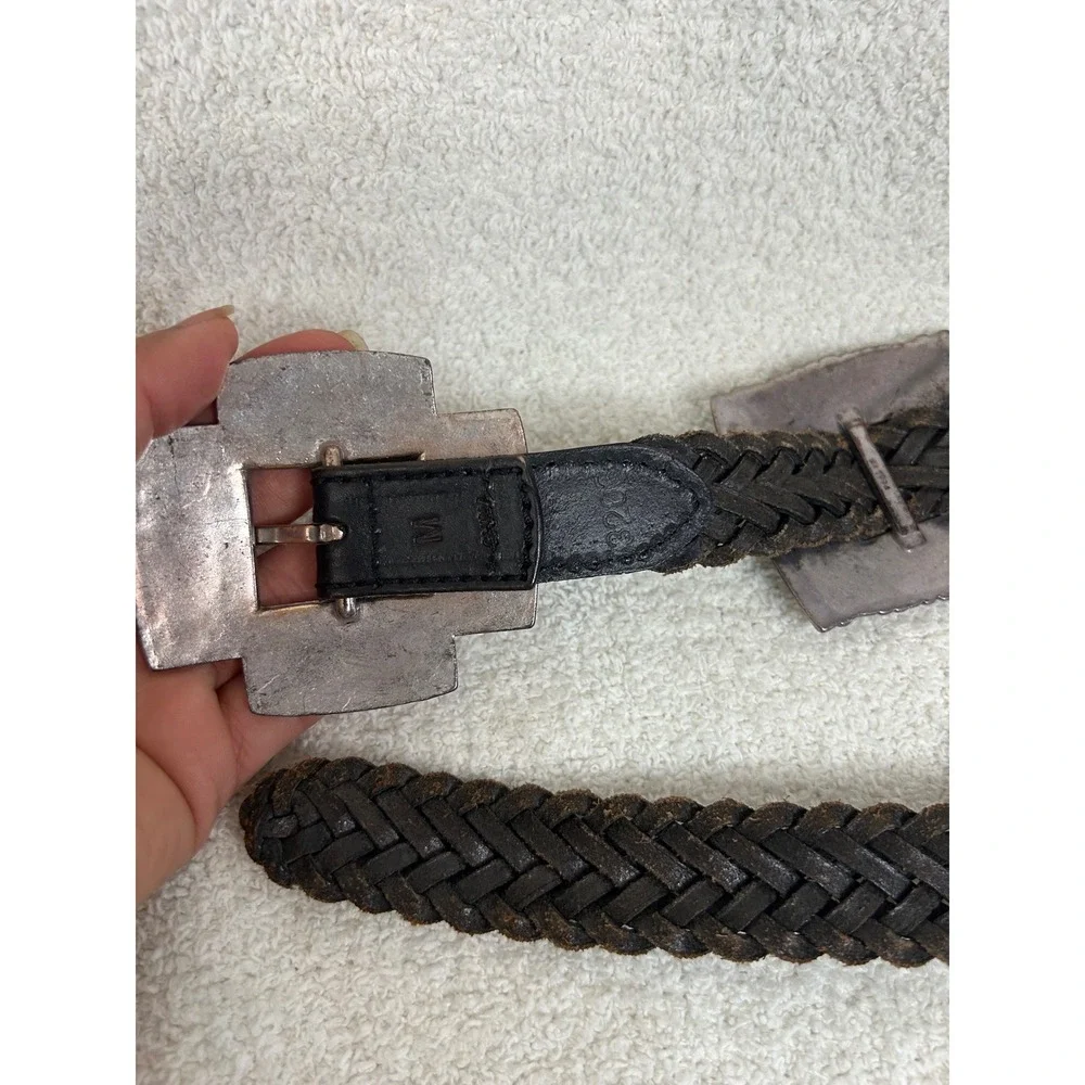 Brighton Vintage Western Braided Leather Belt Cross Heart Buckles interchangeabl